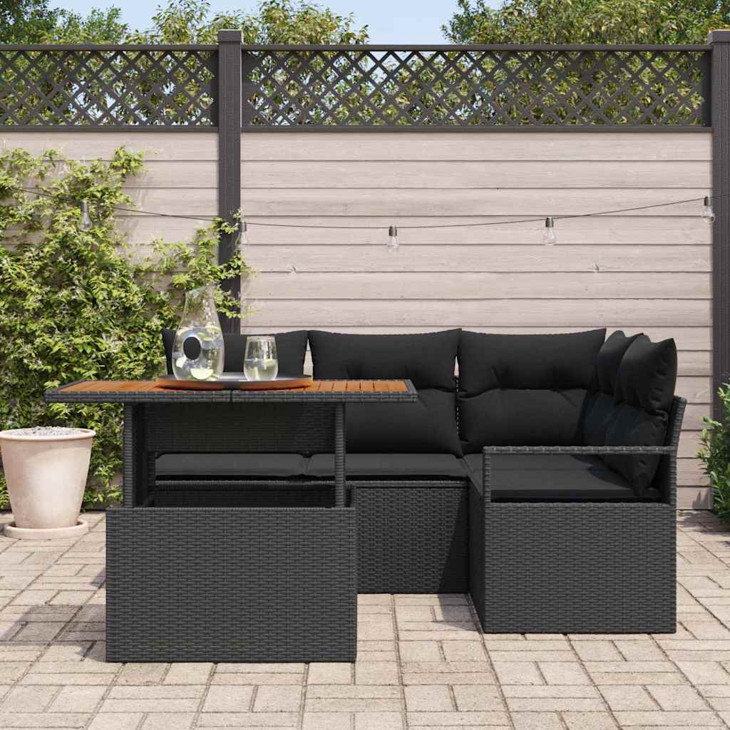 Garden Sofa Set with Storage 5 pcs Black Poly rattan