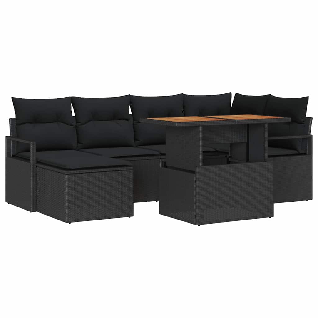 Garden Sofa Set with Storage 7 pcs Black Poly rattan