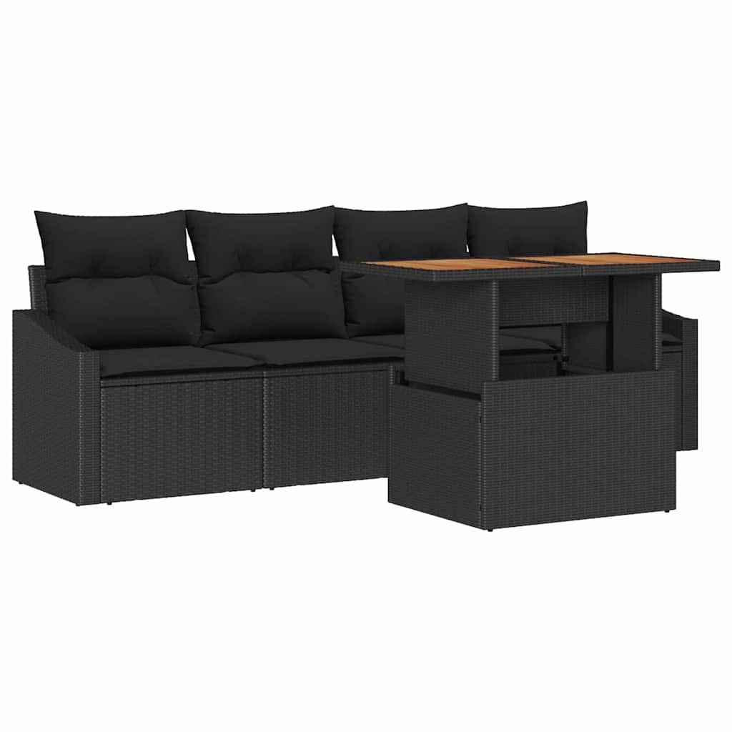 Garden Sofa Set with Storage 5 pcs Black Poly rattan
