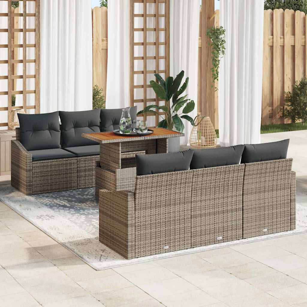 Garden Sofa Set with Storage 7 pcs Grey Poly rattan