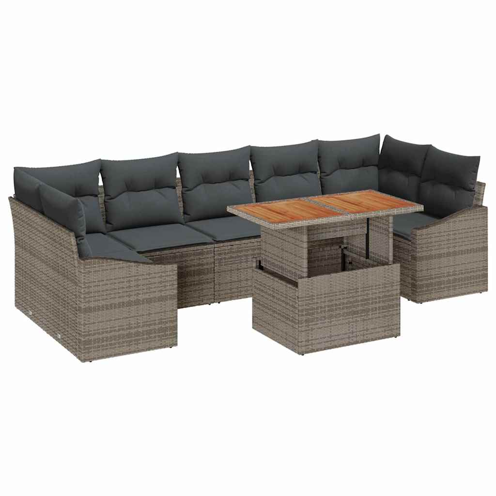 Garden Sofa Set 8 pcs Grey Poly Rattan and Powder-Coated Steel