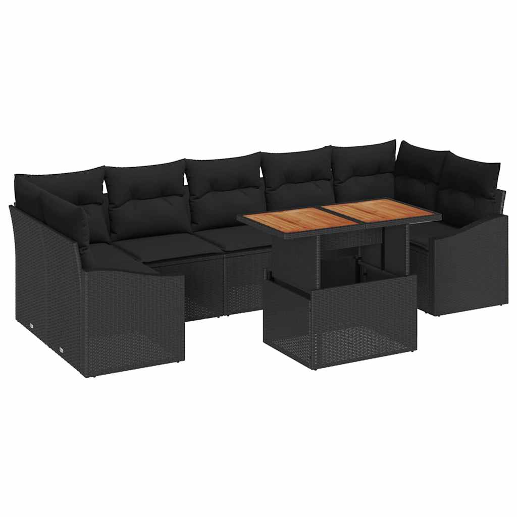 Garden Sofa Set 8 pcs Black Poly Rattan and Powder-Coated Steel