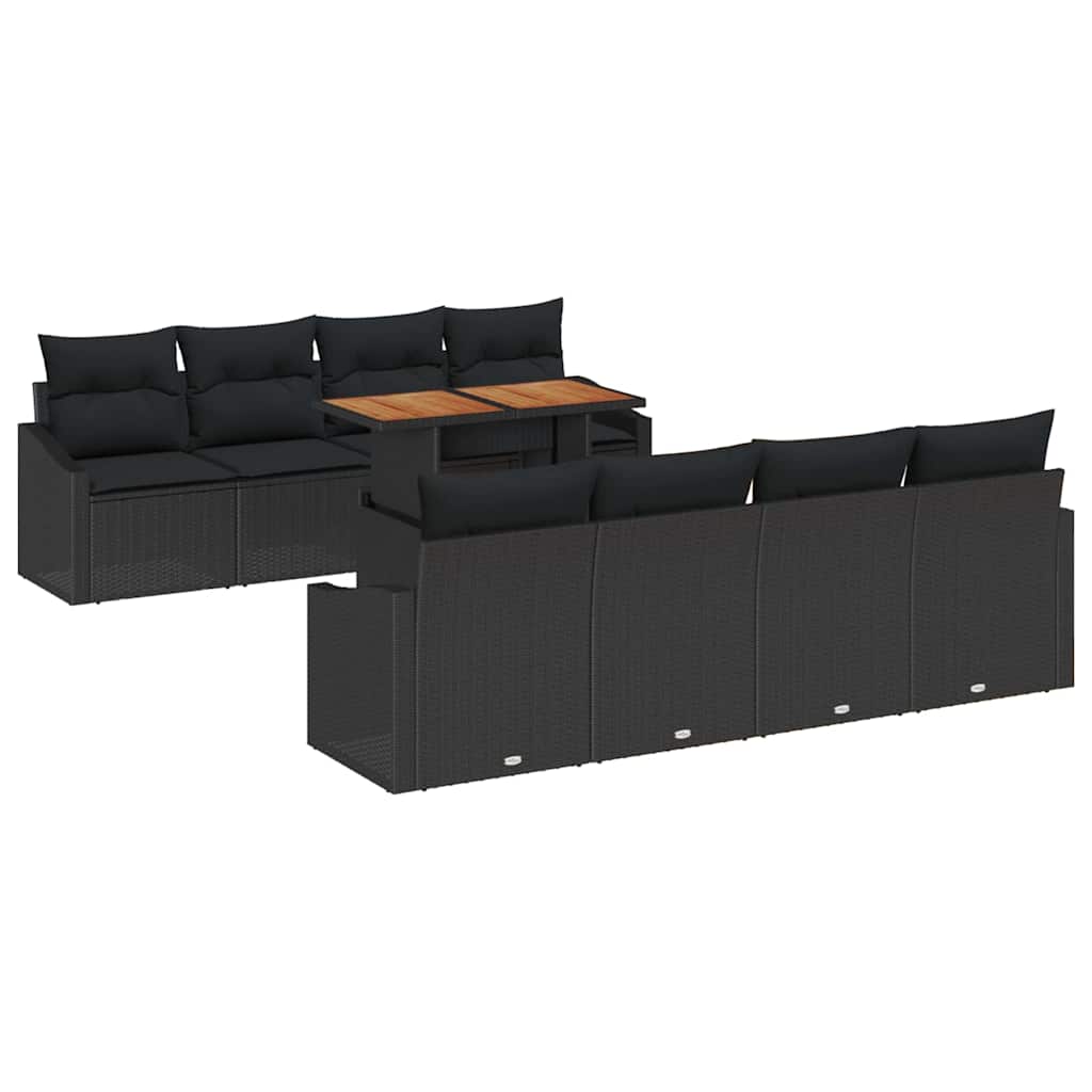 Garden Sofa Set with Storage 9 pcs Black Poly rattan