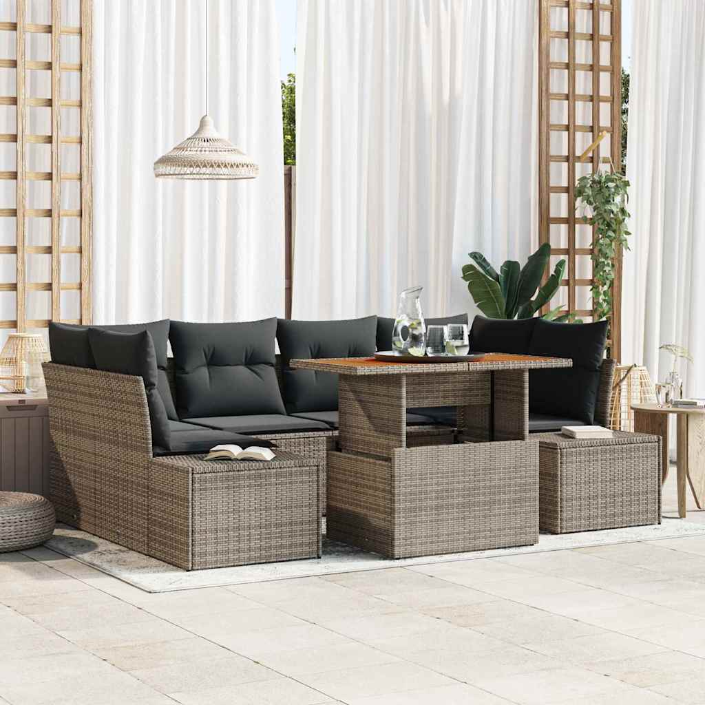 Garden Sofa Set with Storage 7 pcs Grey Poly rattan