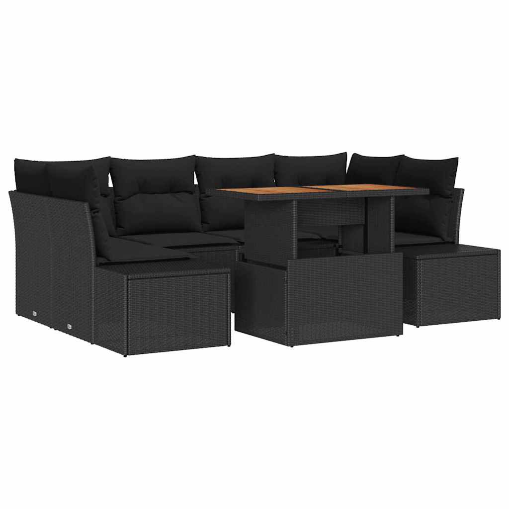 Garden Sofa Set with Storage 7 pcs Black Poly rattan