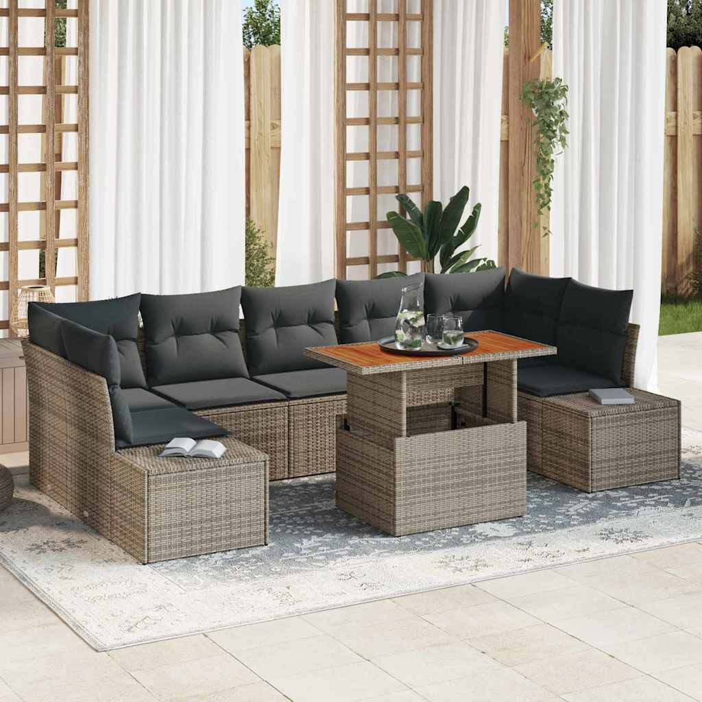 Garden Sofa Set with Storage 8 pcs Grey Poly rattan