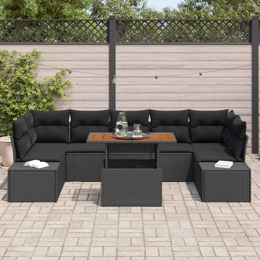 Garden Sofa Set with Storage 8 pcs Black Poly rattan