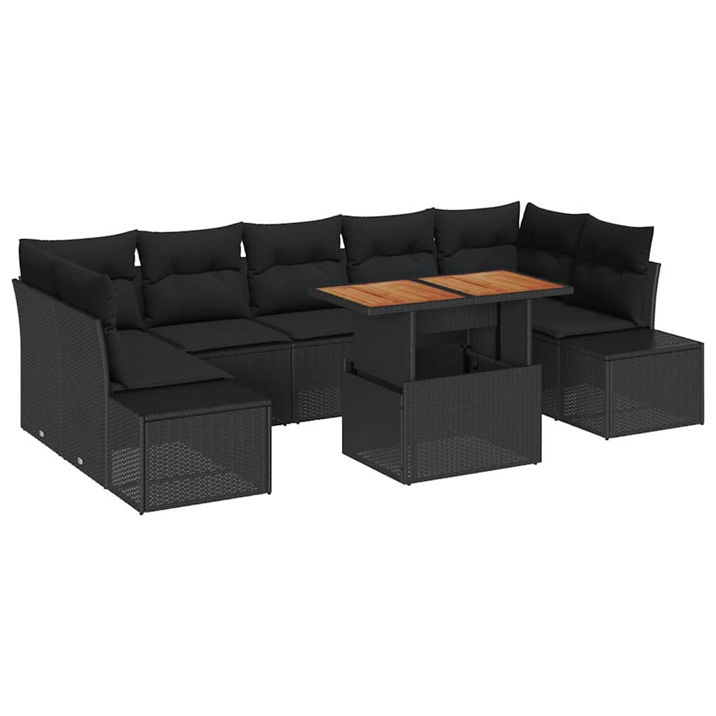 Garden Sofa Set with Storage 8 pcs Black Poly rattan