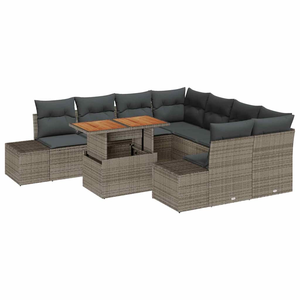Garden Sofa Set with Storage 9 pcs Grey Poly rattan