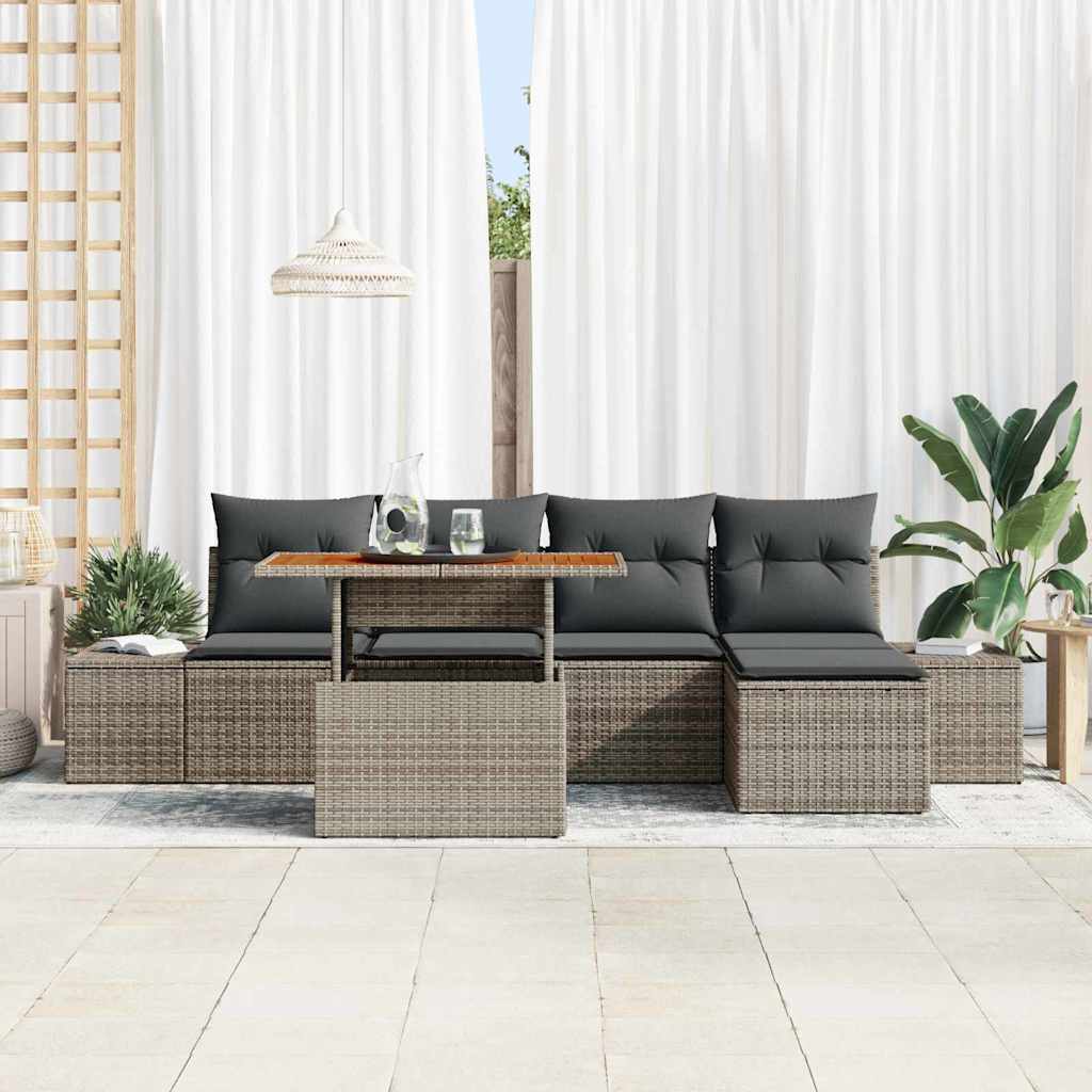 Garden Sofa Set with Storage 6 pcs Grey Poly rattan