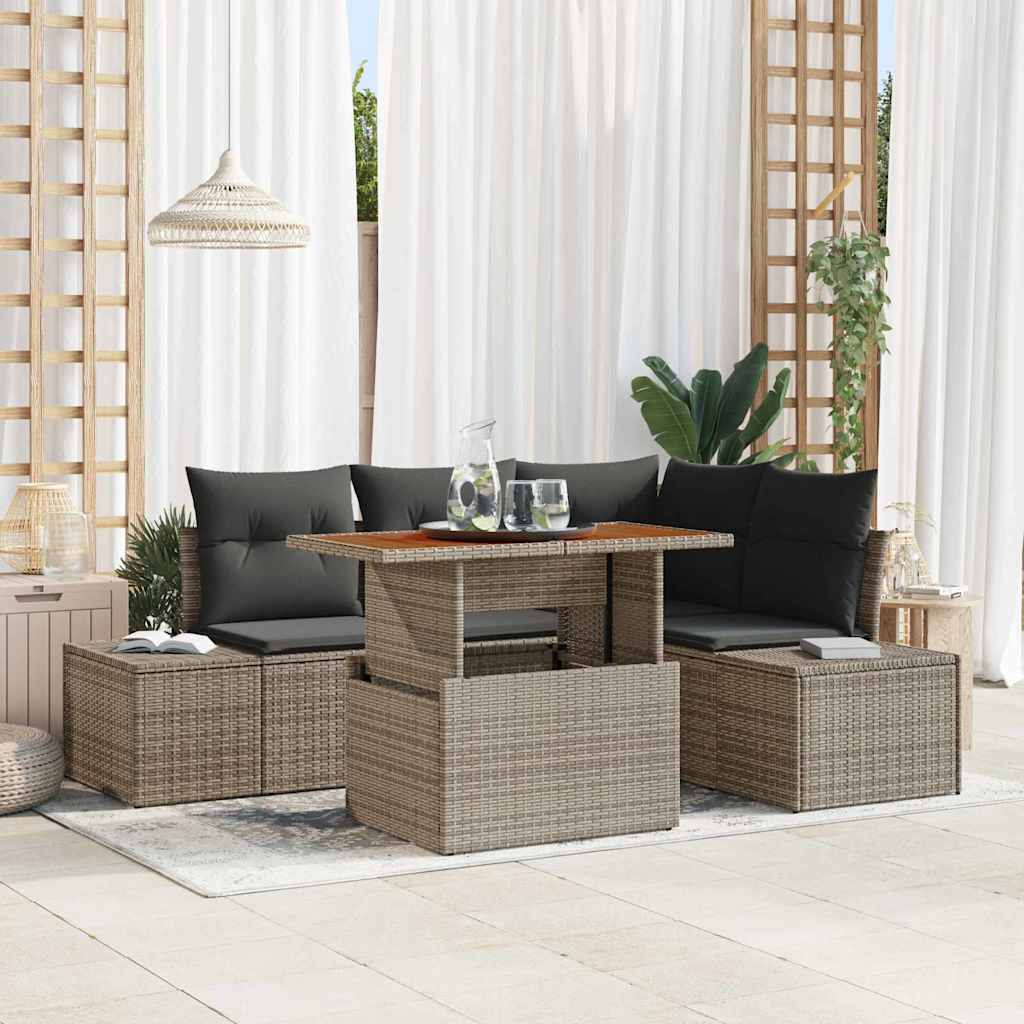 Garden Sofa Set with Storage 5 pcs Grey Poly rattan