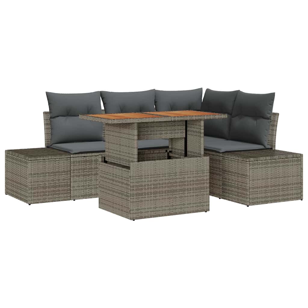 Garden Sofa Set with Storage 5 pcs Grey Poly rattan