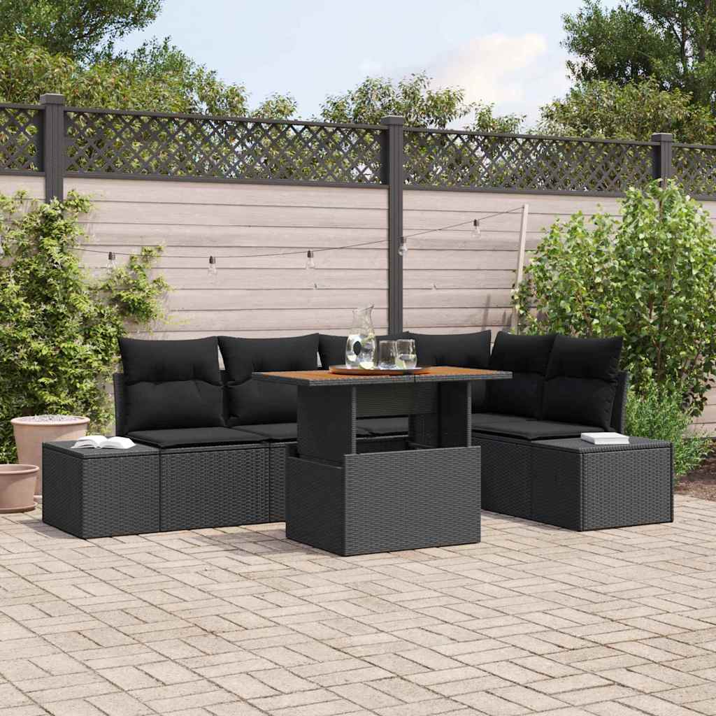 Garden Sofa Set with Storage 6 pcs Black Poly rattan
