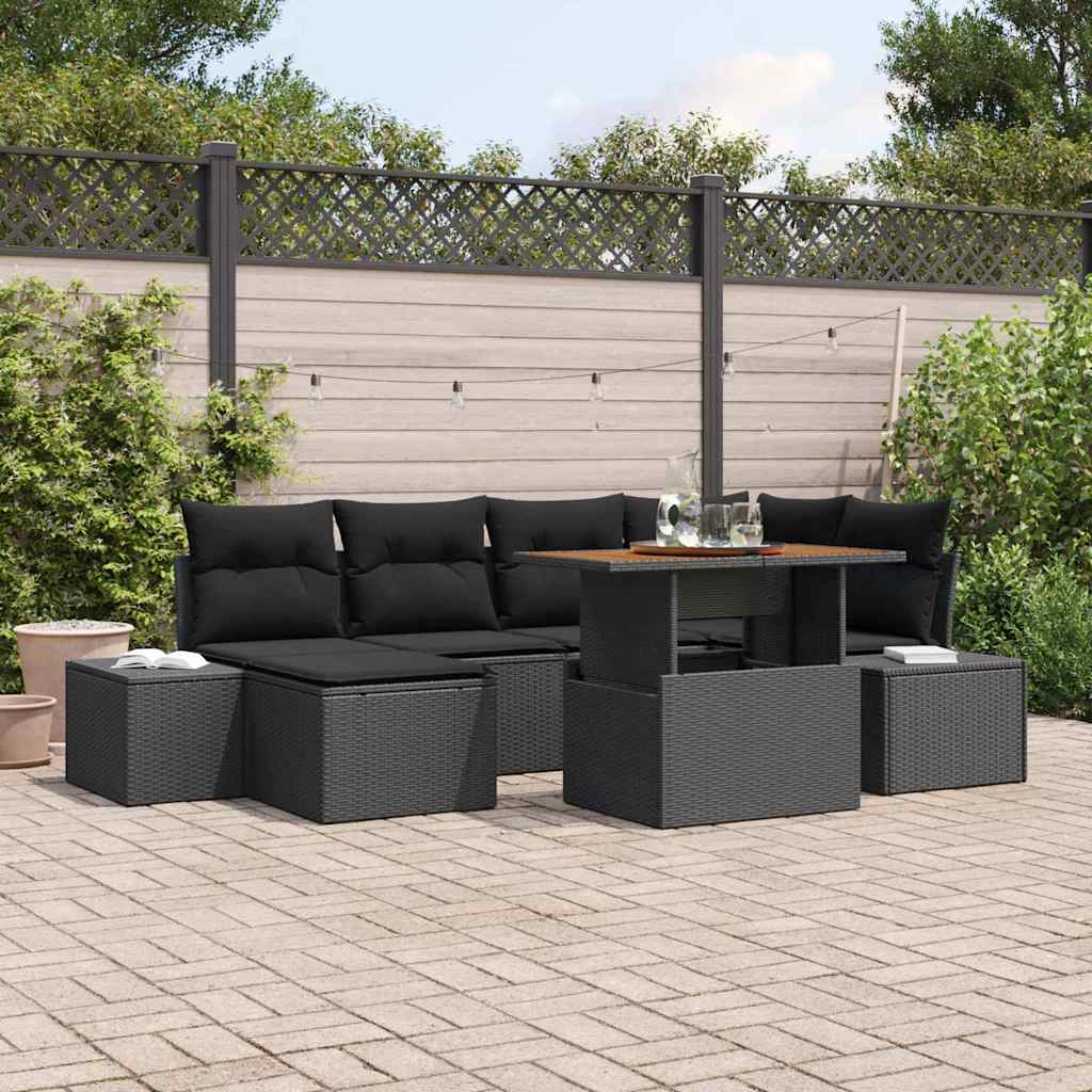 Garden Sofa Set with Storage 7 pcs Black Poly rattan