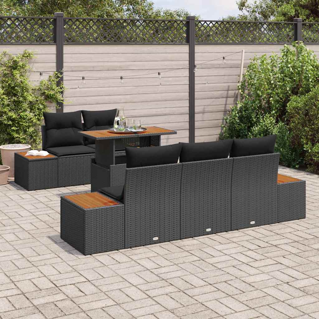 Garden Sofa Set with Storage 6 pcs Black Poly rattan