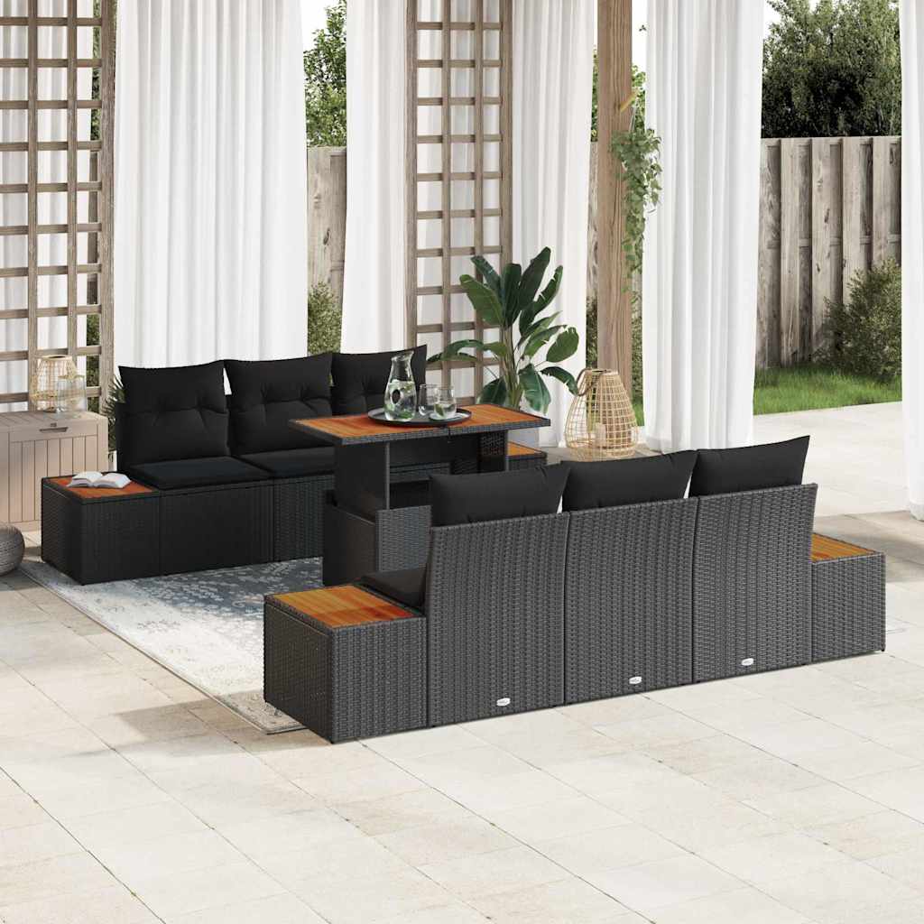 Garden Sofa Set with Storage 7 pcs Black Poly rattan