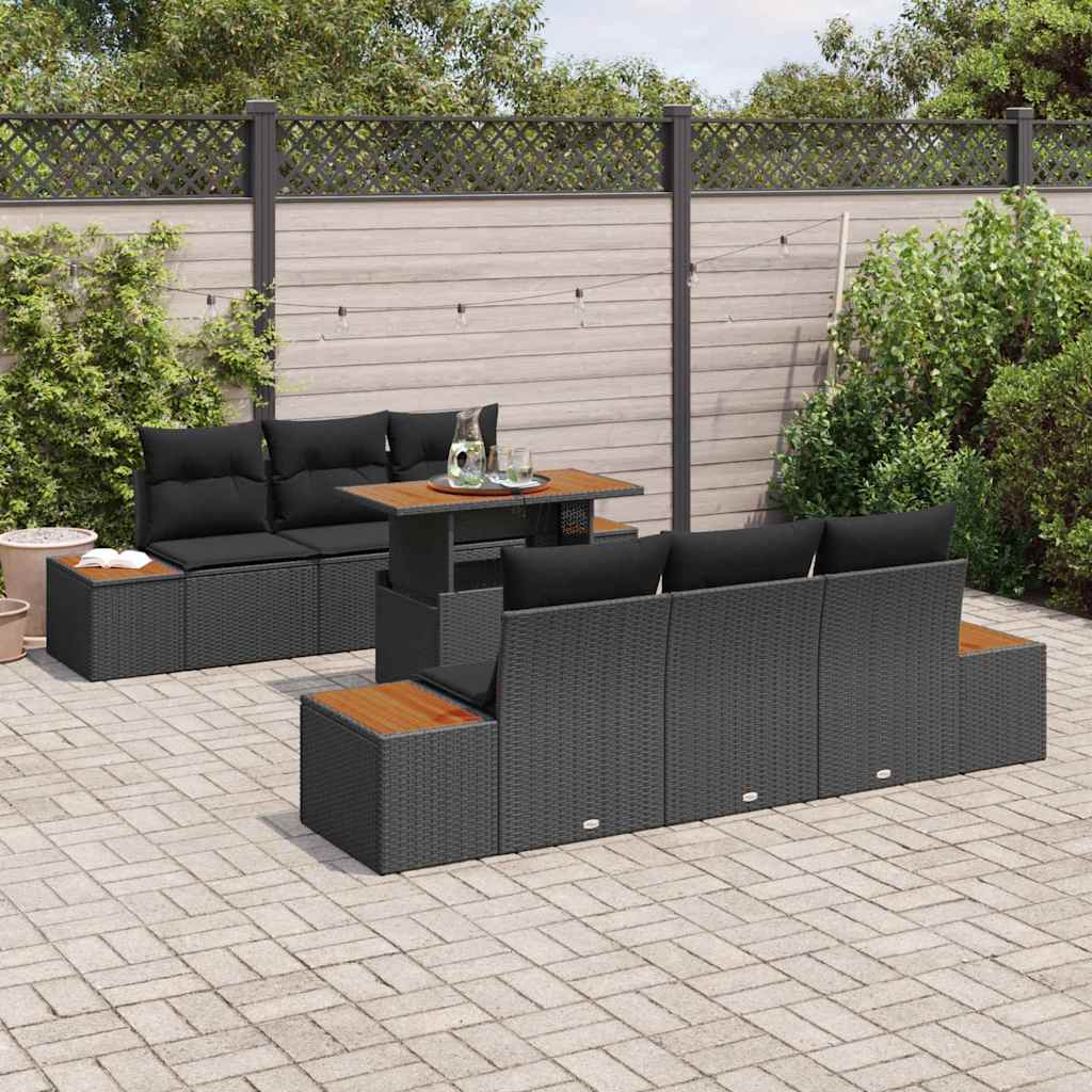 Garden Sofa Set with Storage 7 pcs Black Poly rattan