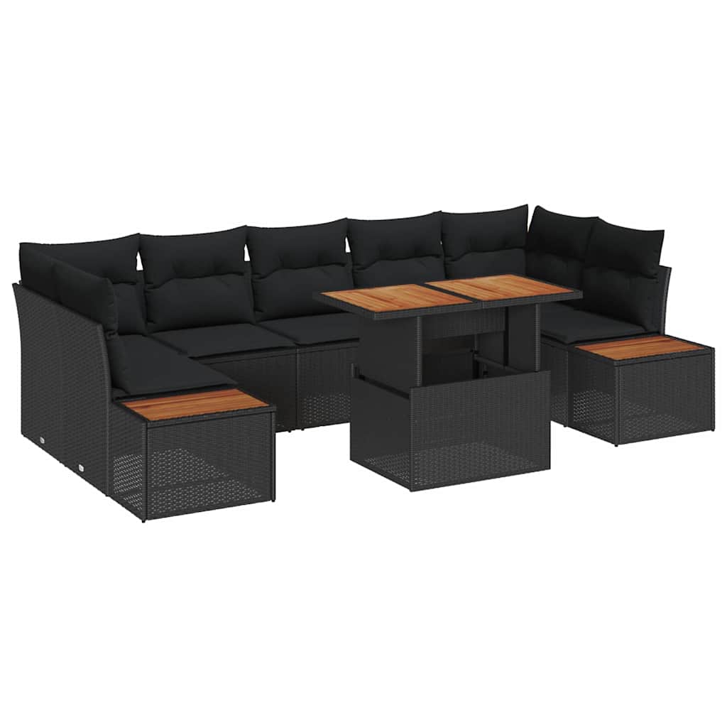 Garden Sofa Set with Storage 8 pcs Black Poly rattan