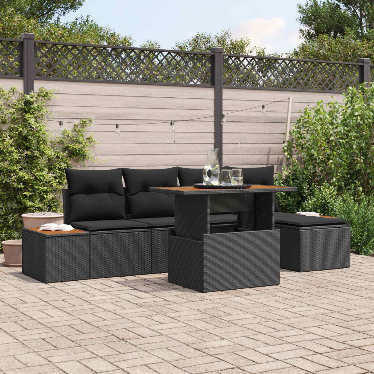 Garden Sofa Set with Storage 6 pcs Black Poly rattan
