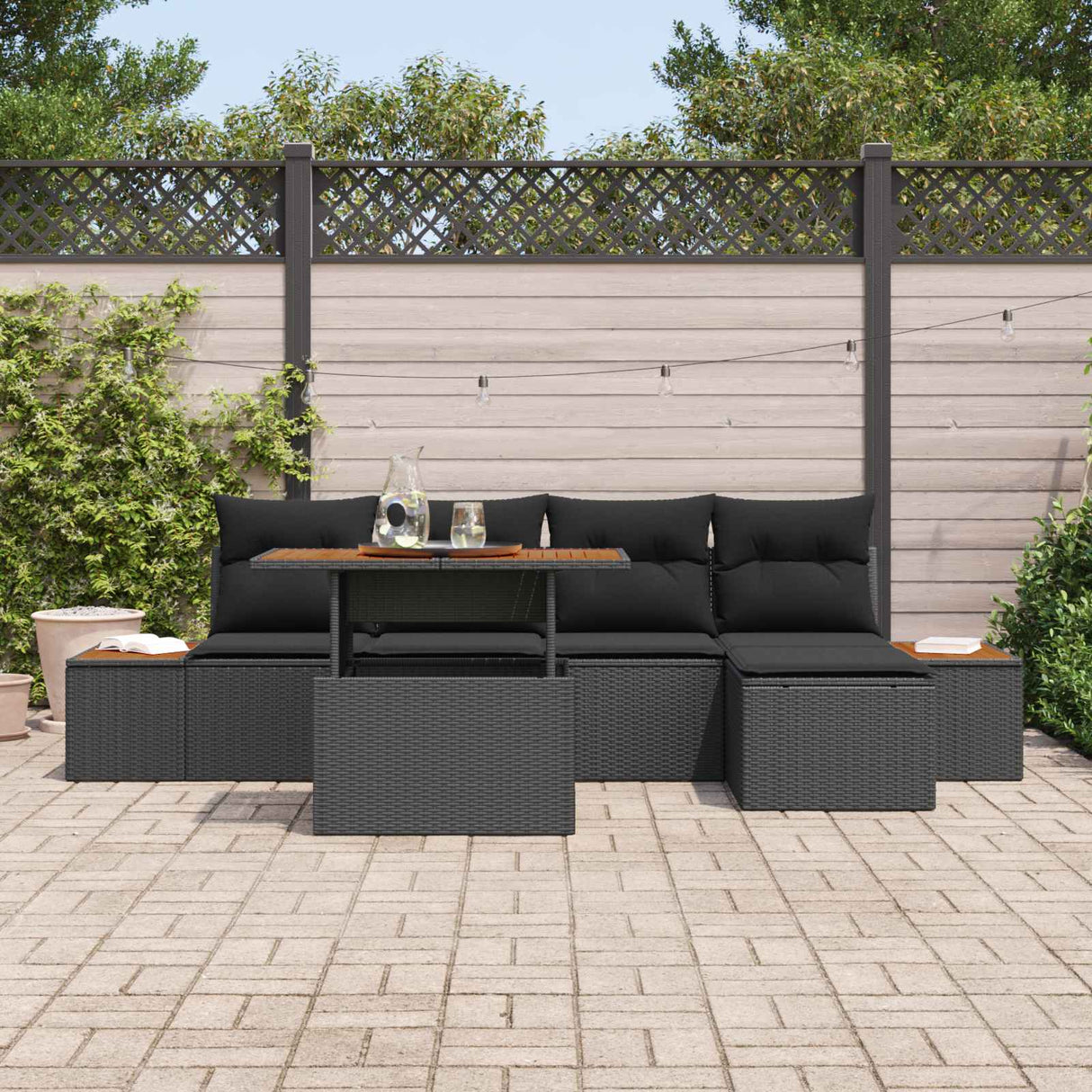 Garden Sofa Set with Storage 6 pcs Black Poly rattan