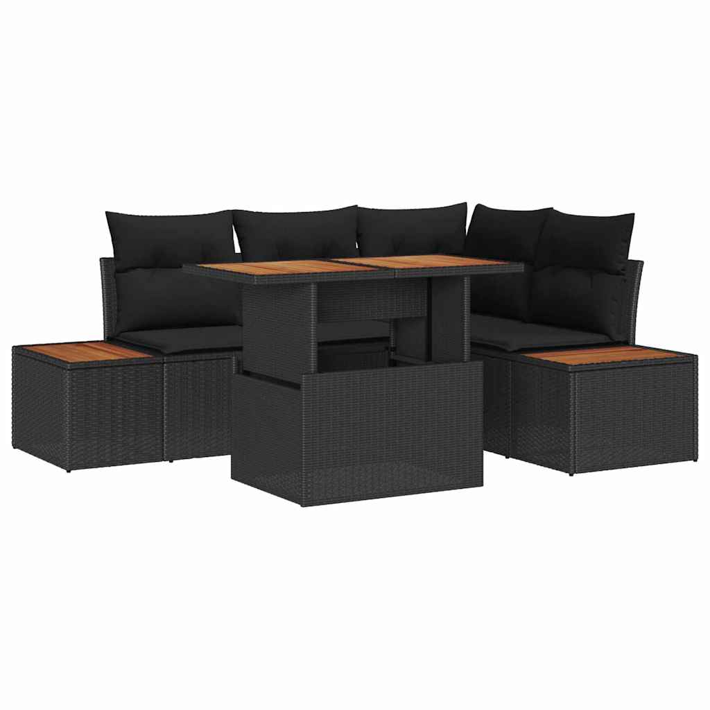 Garden Sofa Set with Storage 5 pcs Black Poly rattan