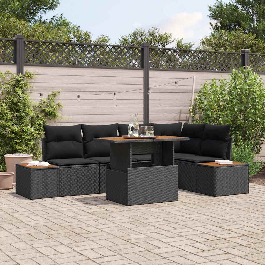 Garden Sofa Set with Storage 6 pcs Black Poly rattan