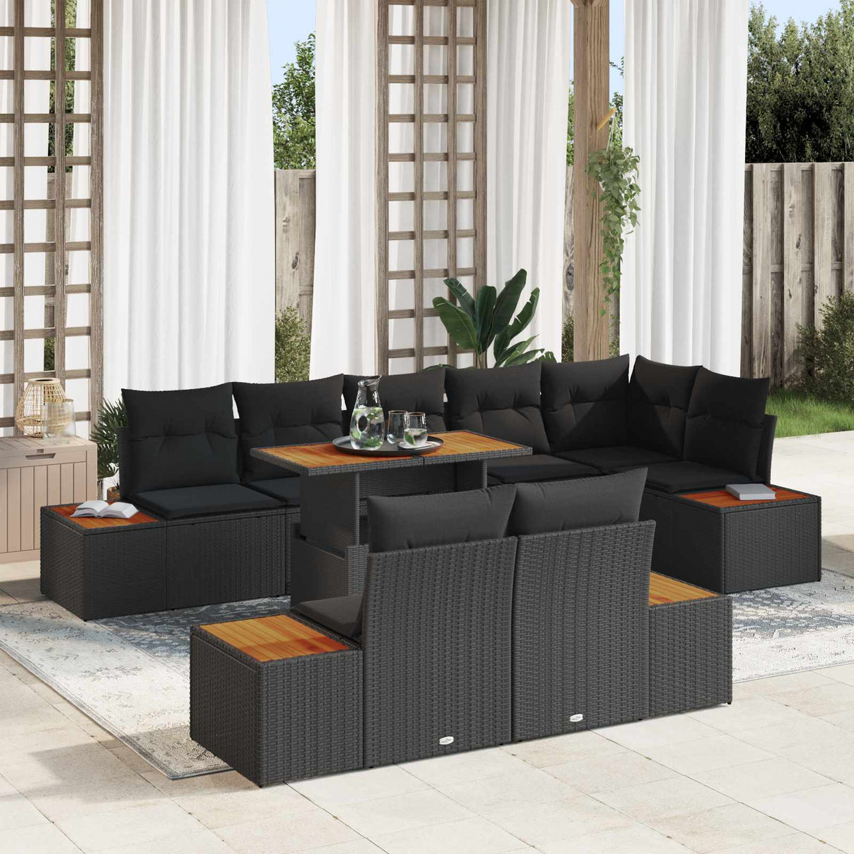Garden Sofa Set with Storage 9 pcs Black Poly rattan