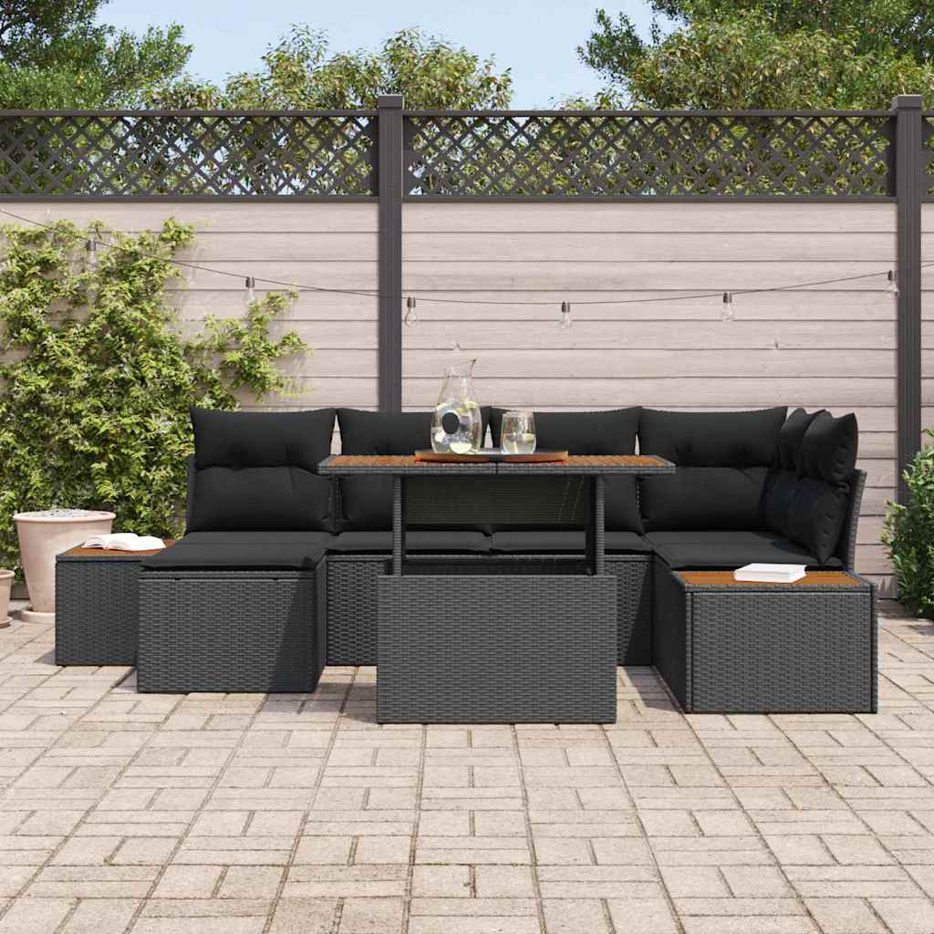 Garden Sofa Set with Storage 7 pcs Black Poly rattan