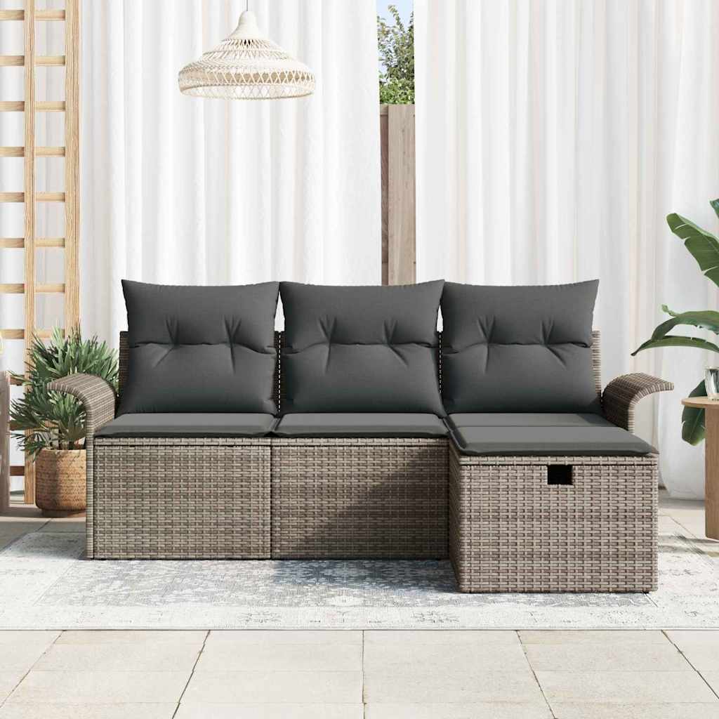 Garden Sofa Set with Cushion 4 pcs Grey Poly Rattan