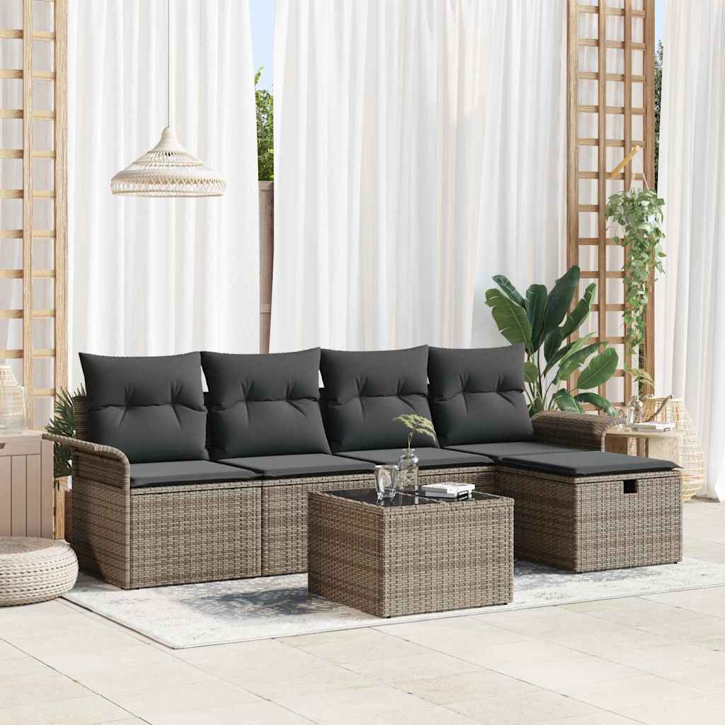 Garden Sofa Set with Cushion Manual 6 pcs Grey Poly Rattan
