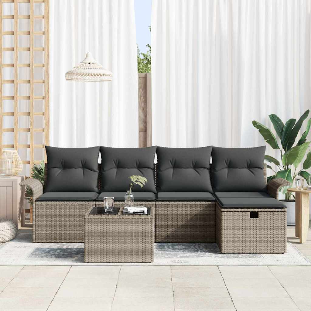 Garden Sofa Set with Cushion Manual 6 pcs Grey Poly Rattan