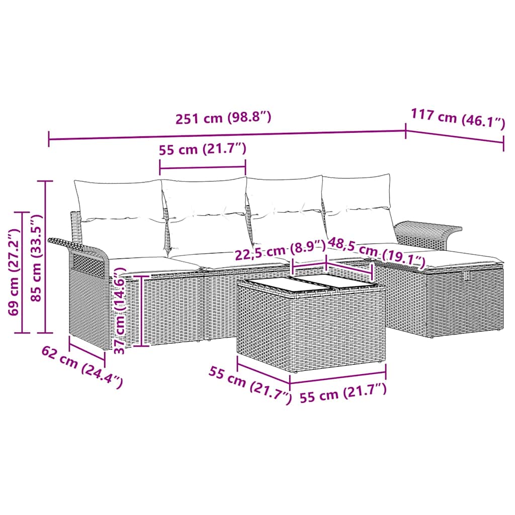 Garden Sofa Set with Cushion Manual 6 pcs Grey Poly Rattan