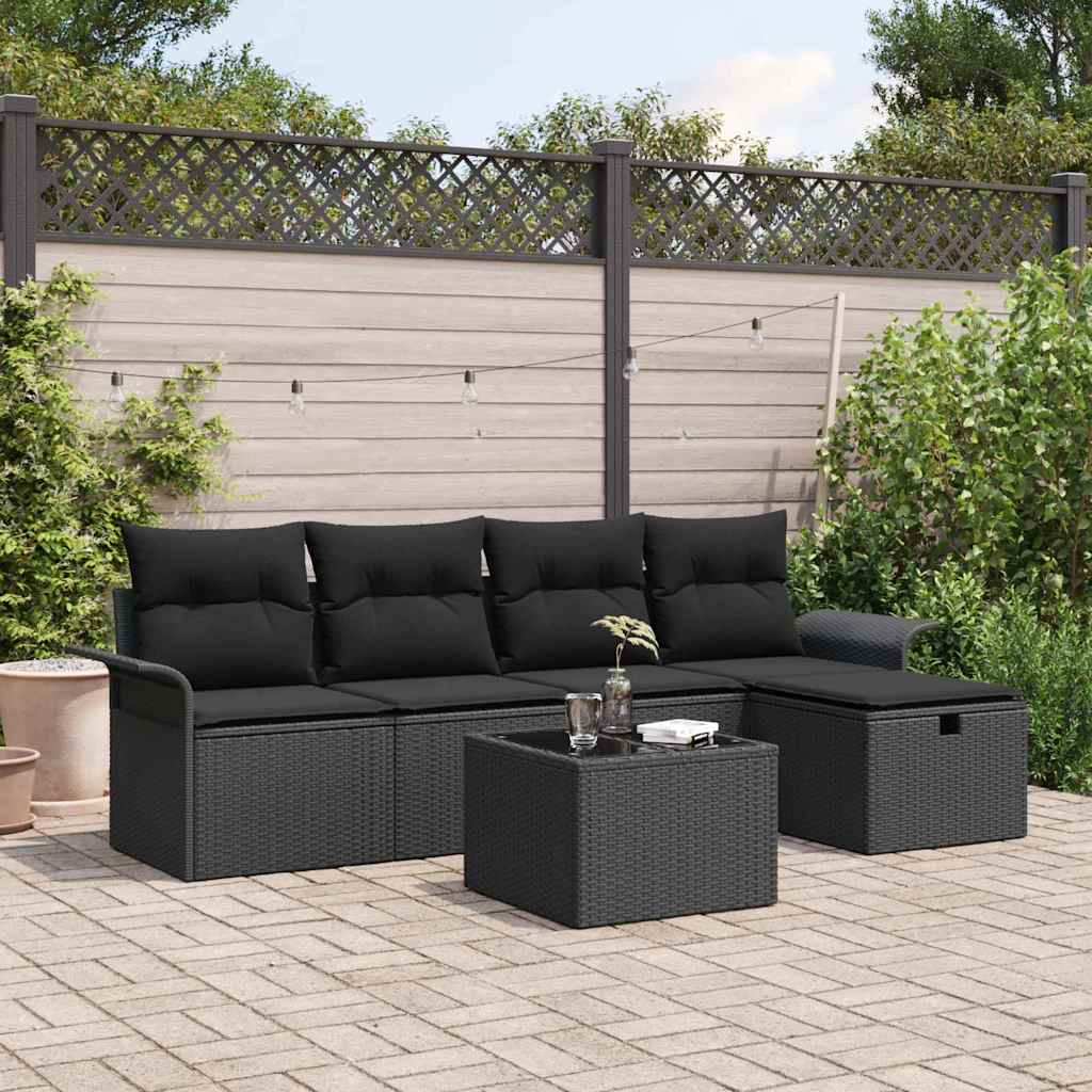 Garden Sofa Set with Cushion Manual 6 pcs Black Poly Rattan