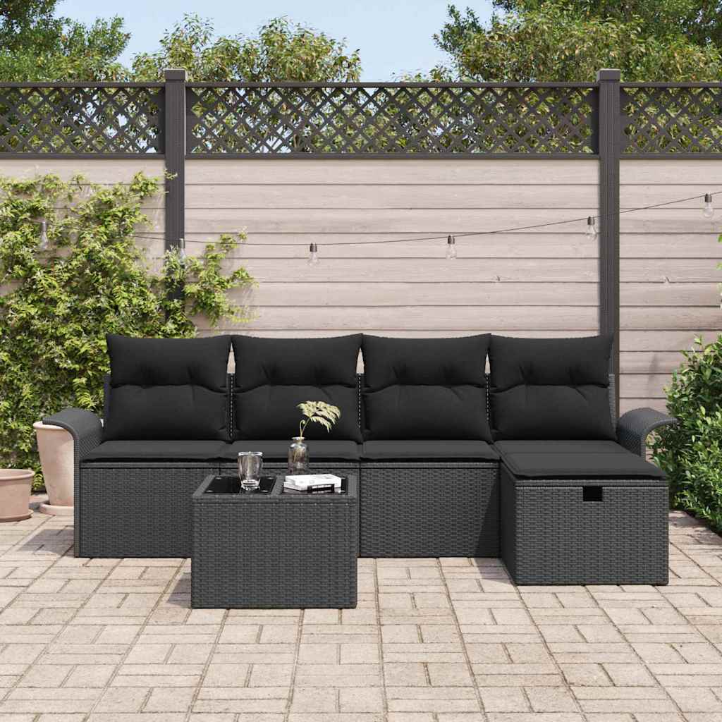 Garden Sofa Set with Cushion Manual 6 pcs Black Poly Rattan