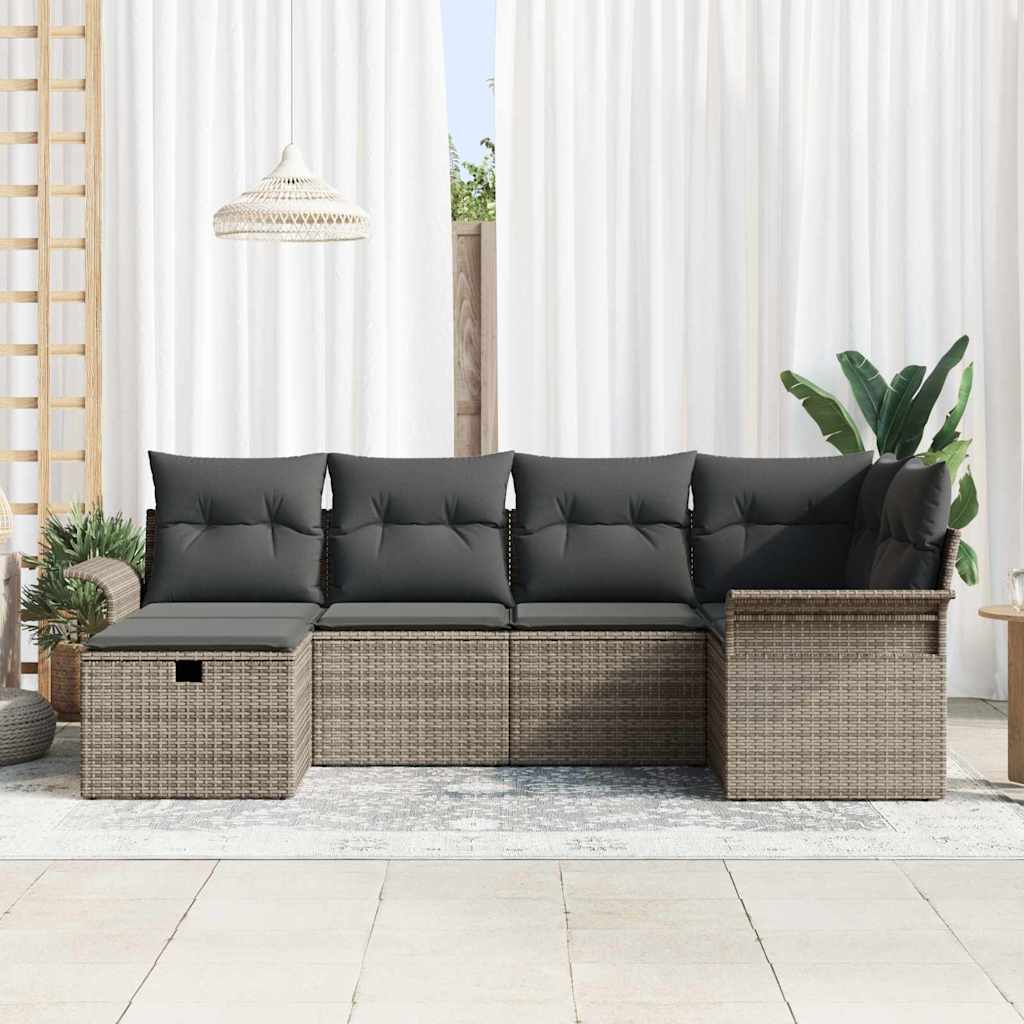 Garden Sofa Set with Cushion Manual 6 pcs Grey Poly Rattan