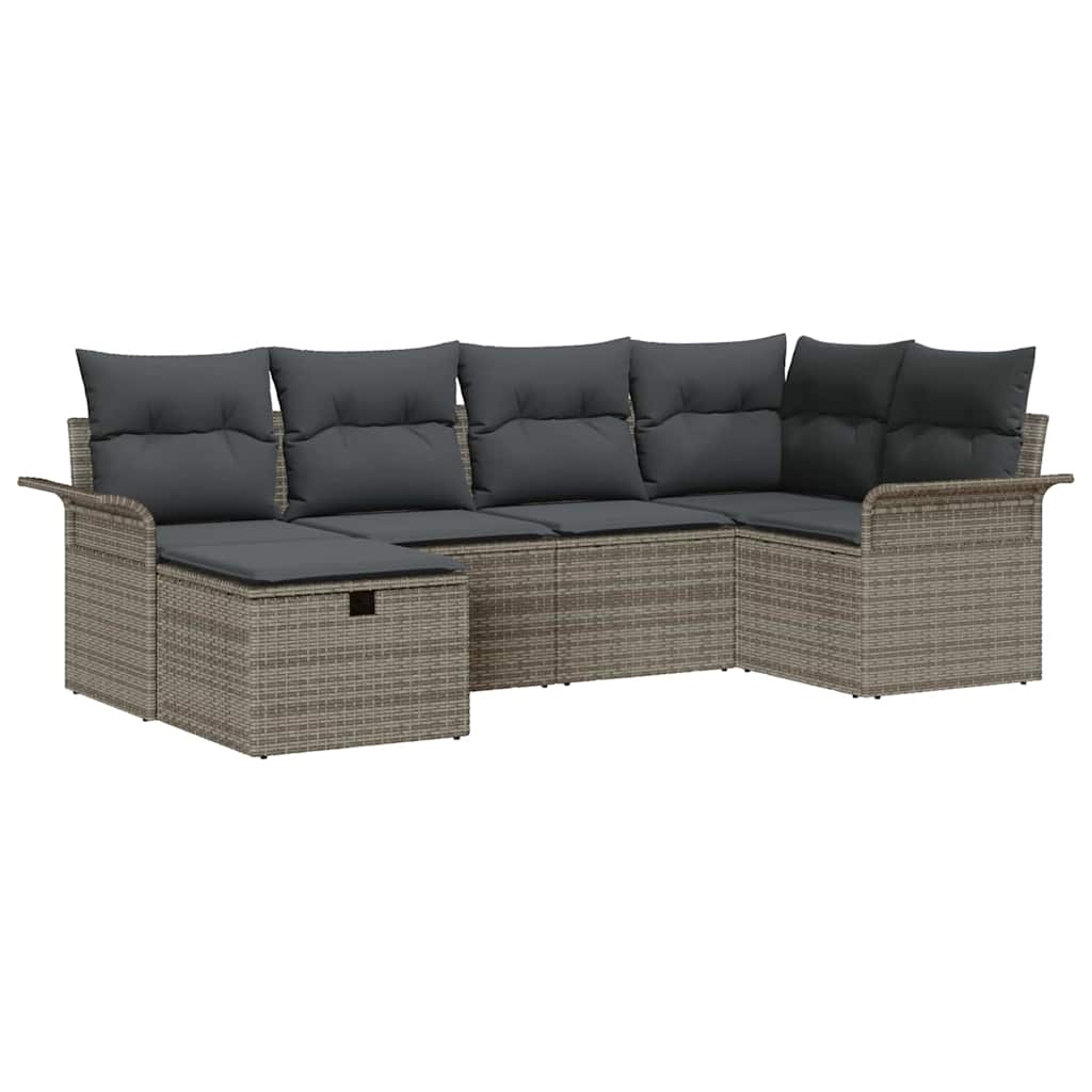Garden Sofa Set with Cushion Manual 6 pcs Grey Poly Rattan