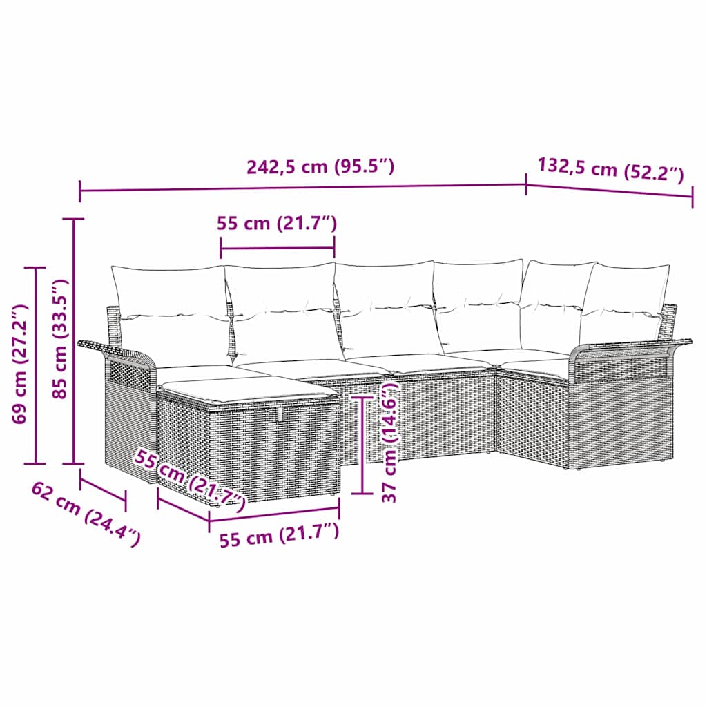 Garden Sofa Set with Cushion Manual 6 pcs Grey Poly Rattan