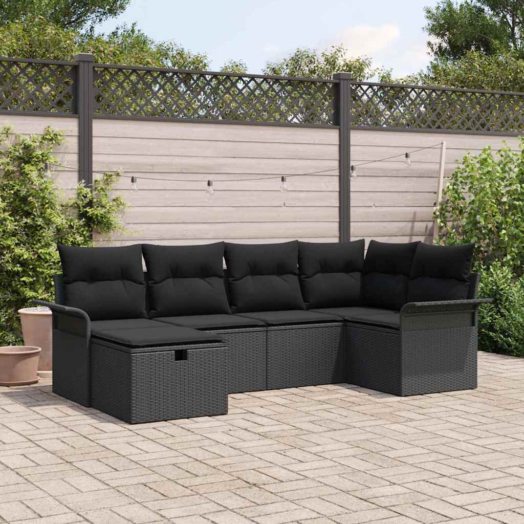 Garden Sofa Set with Cushion Manual 6 pcs Black Poly Rattan