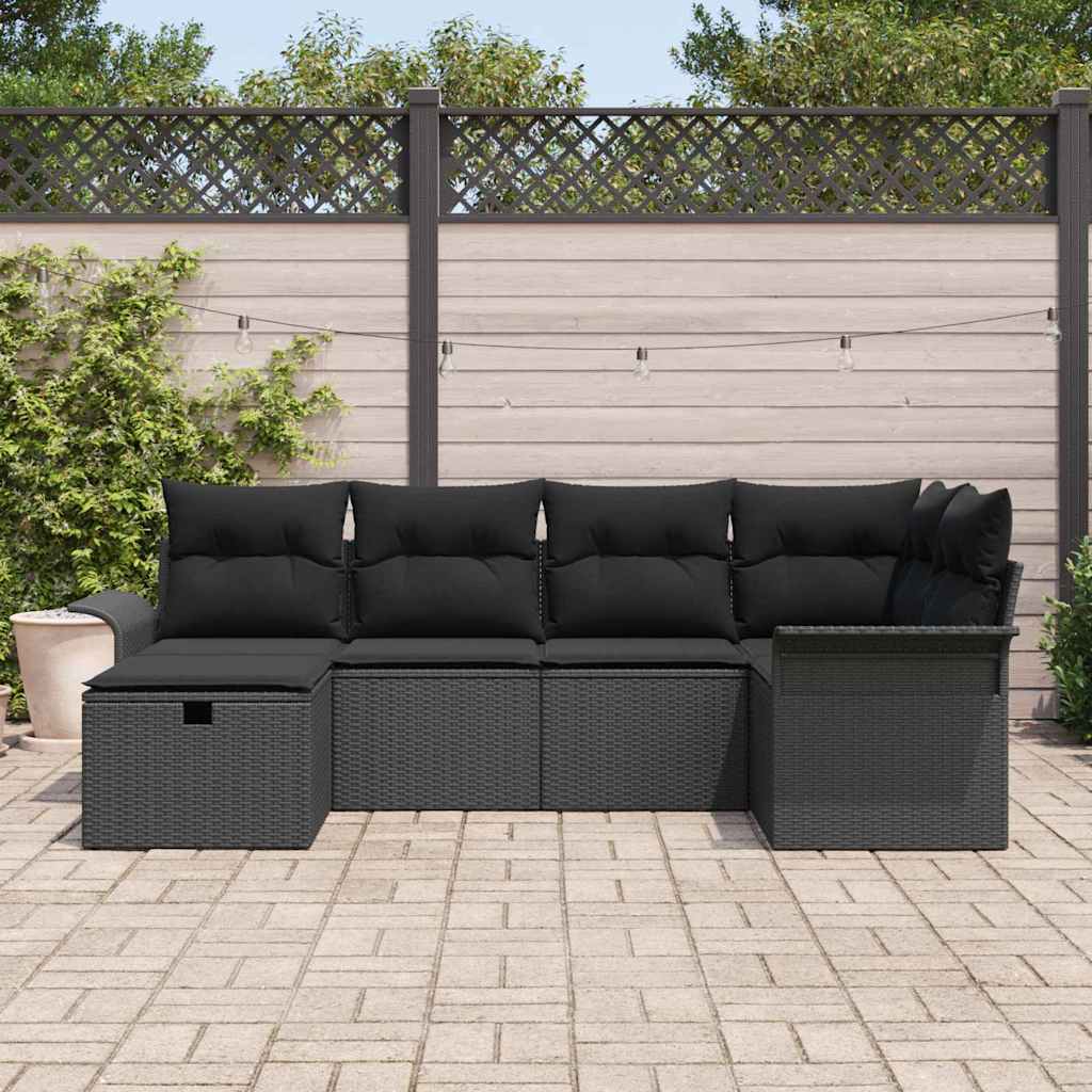 Garden Sofa Set with Cushion Manual 6 pcs Black Poly Rattan