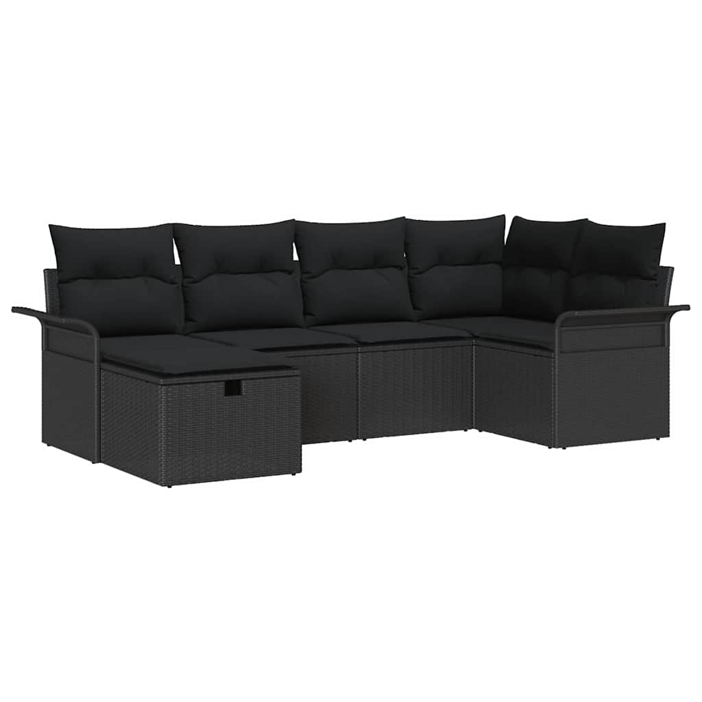 Garden Sofa Set with Cushion Manual 6 pcs Black Poly Rattan