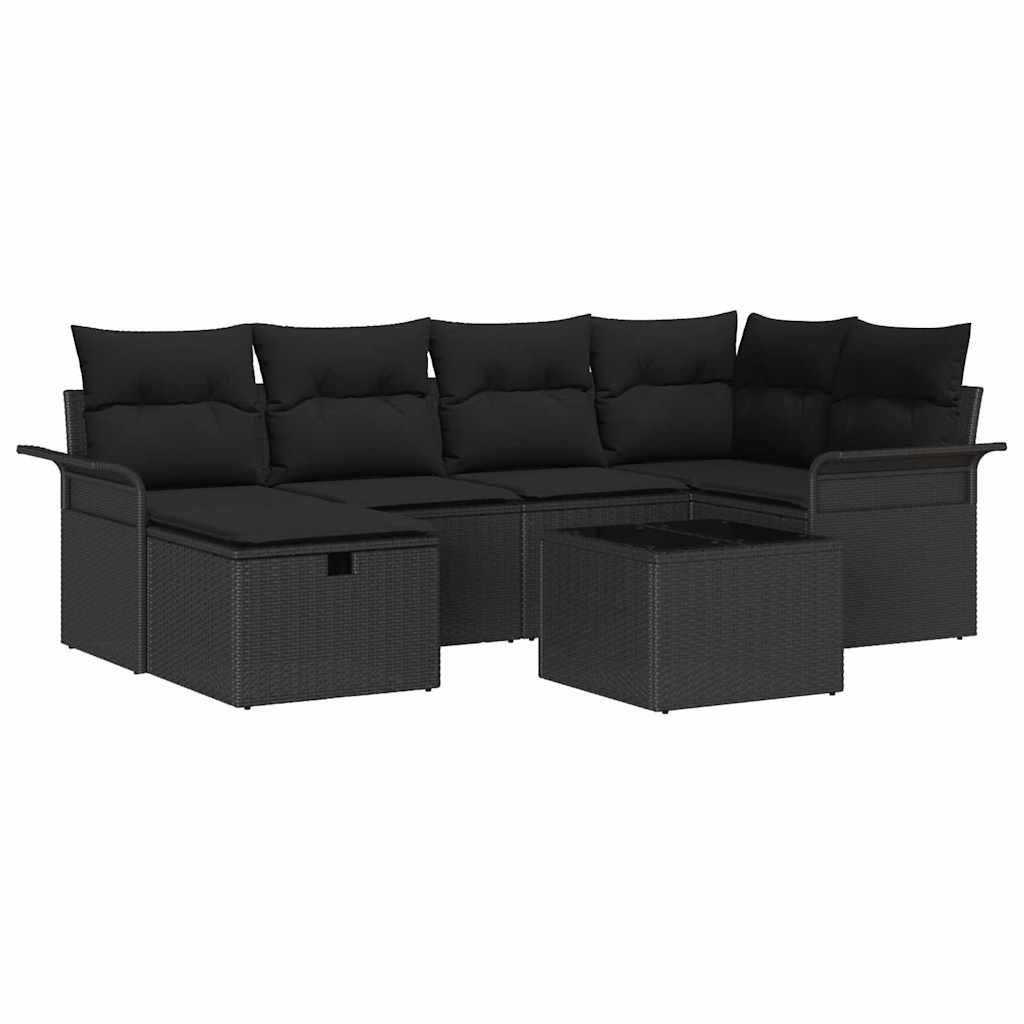 Garden Sofa Set with Cushion Manual 7 pcs Black Poly Rattan