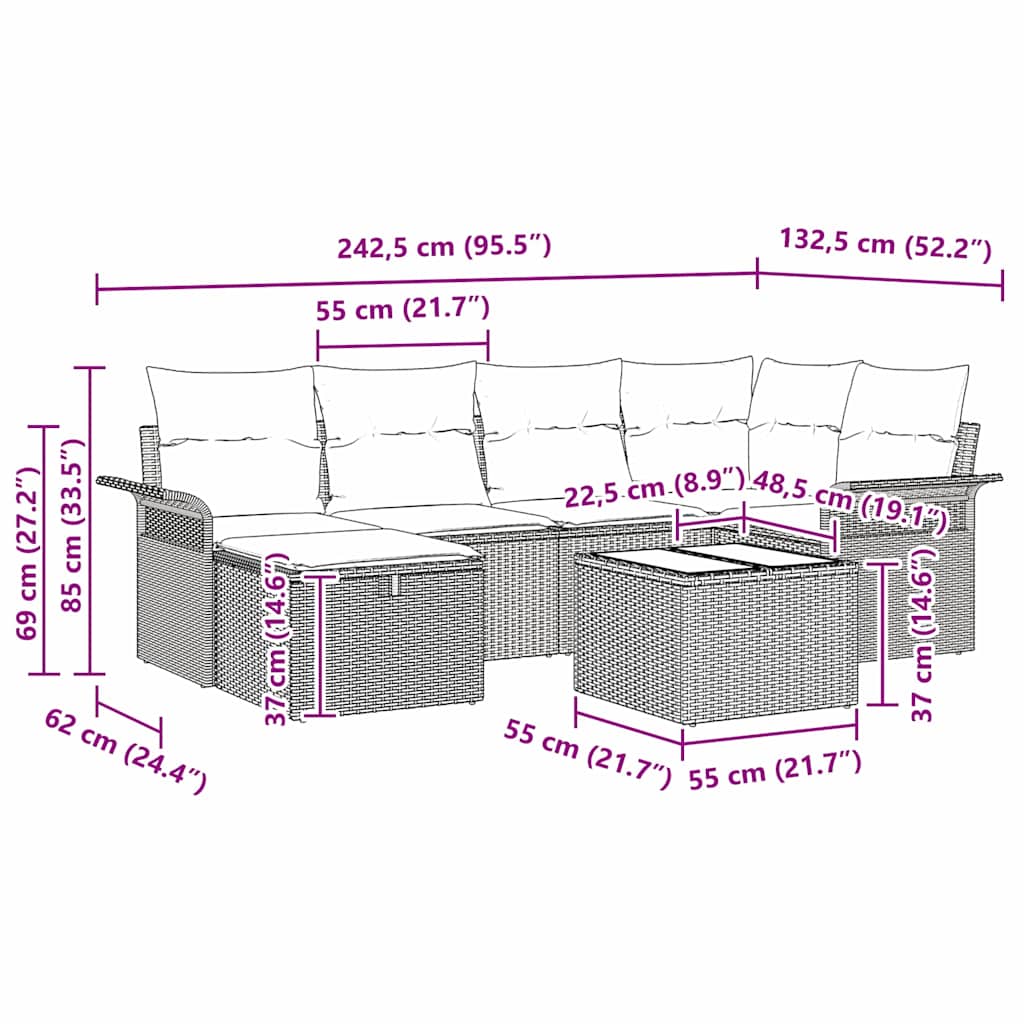 Garden Sofa Set with Cushion Manual 7 pcs Black Poly Rattan
