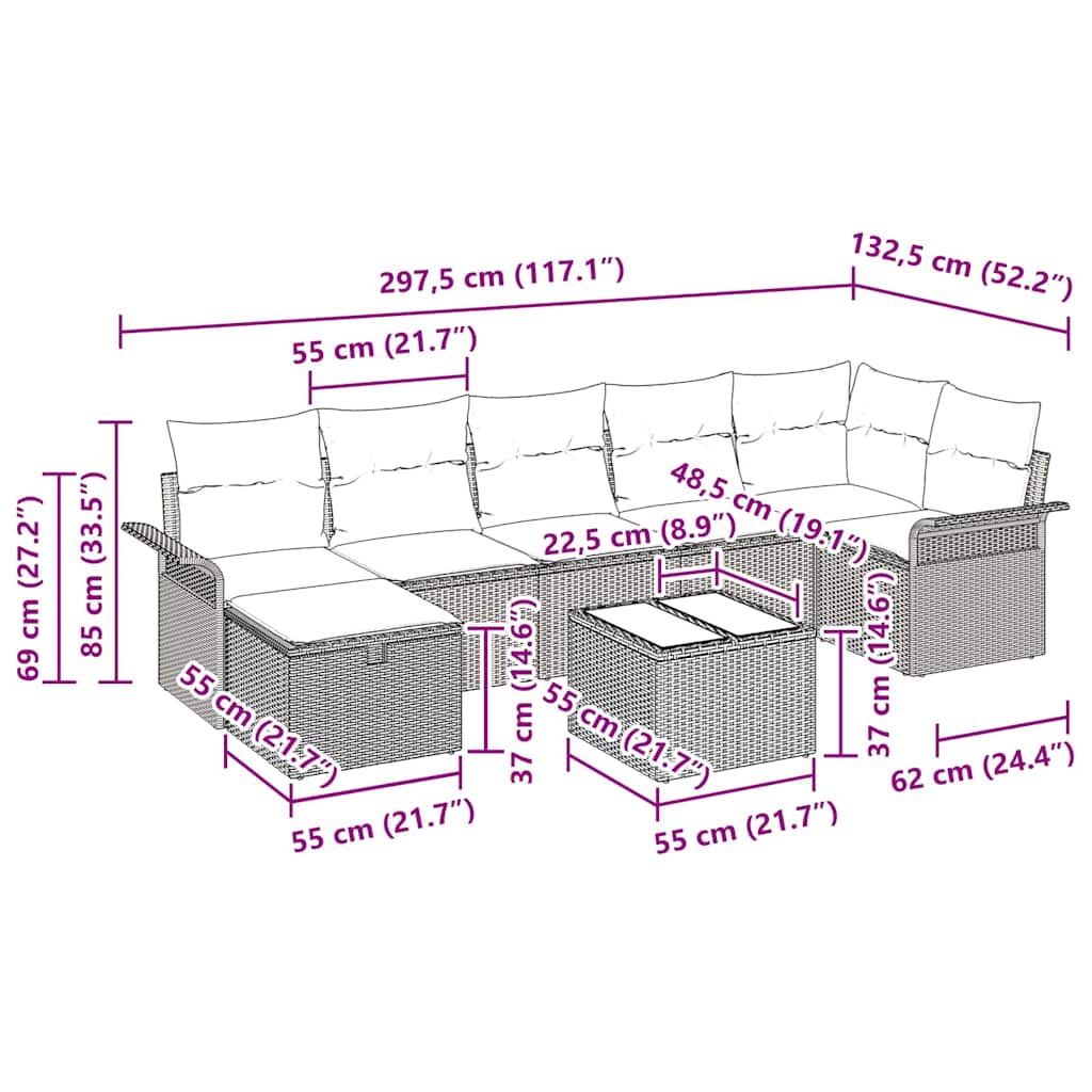Garden Sofa Set with Cushion Manual 8 pcs Black Poly Rattan