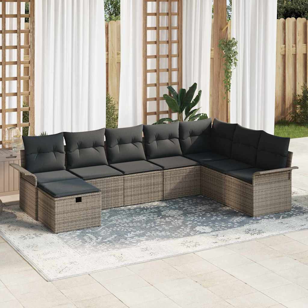 Garden Sofa Set with Cushion Manual 8 pcs Grey Poly Rattan