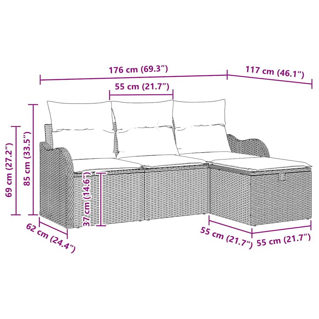 Garden Sofa Set with Cushion Manual 4 pcs Grey Poly Rattan