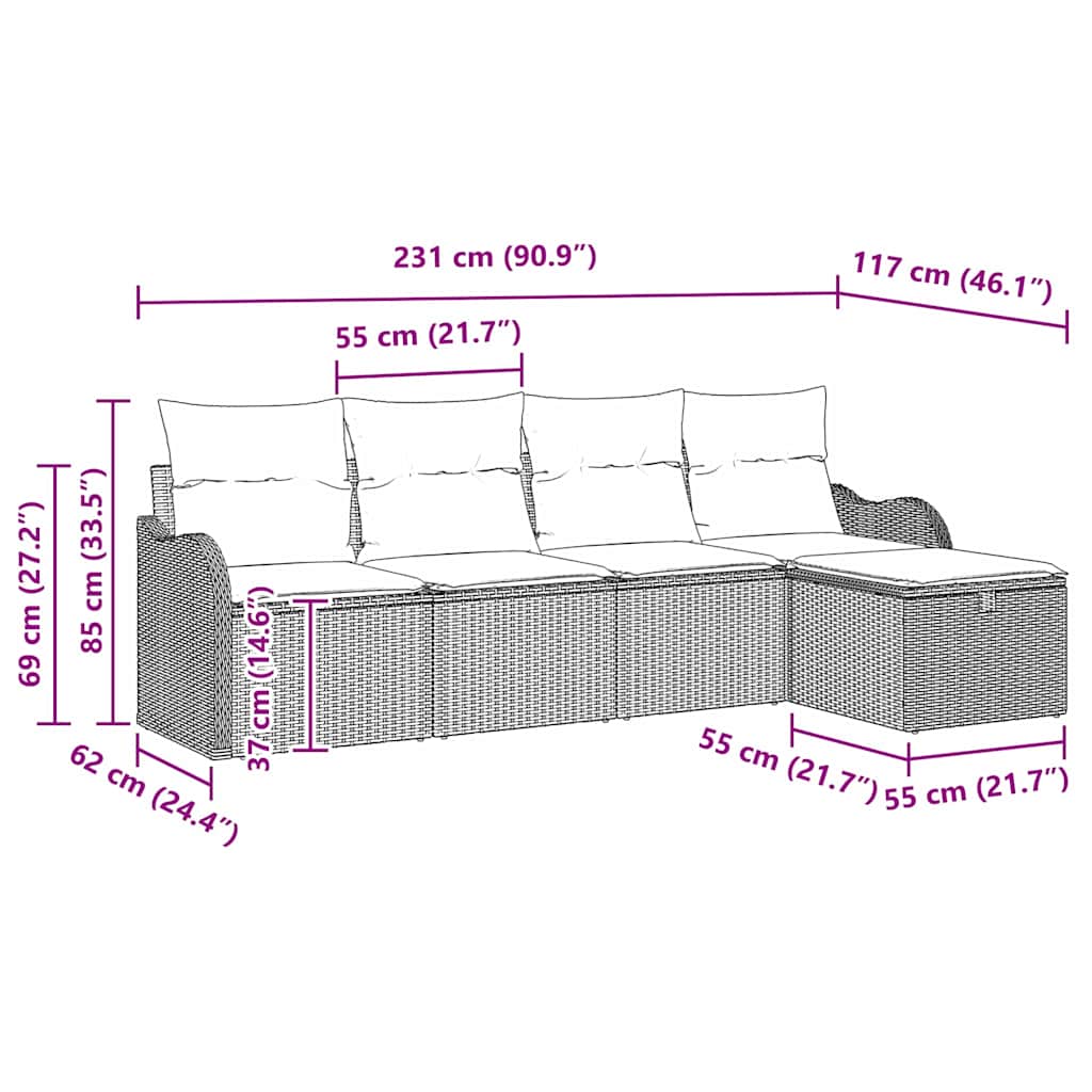 Garden Sofa Set with Cushion Manual 5 pcs Black Poly rattan