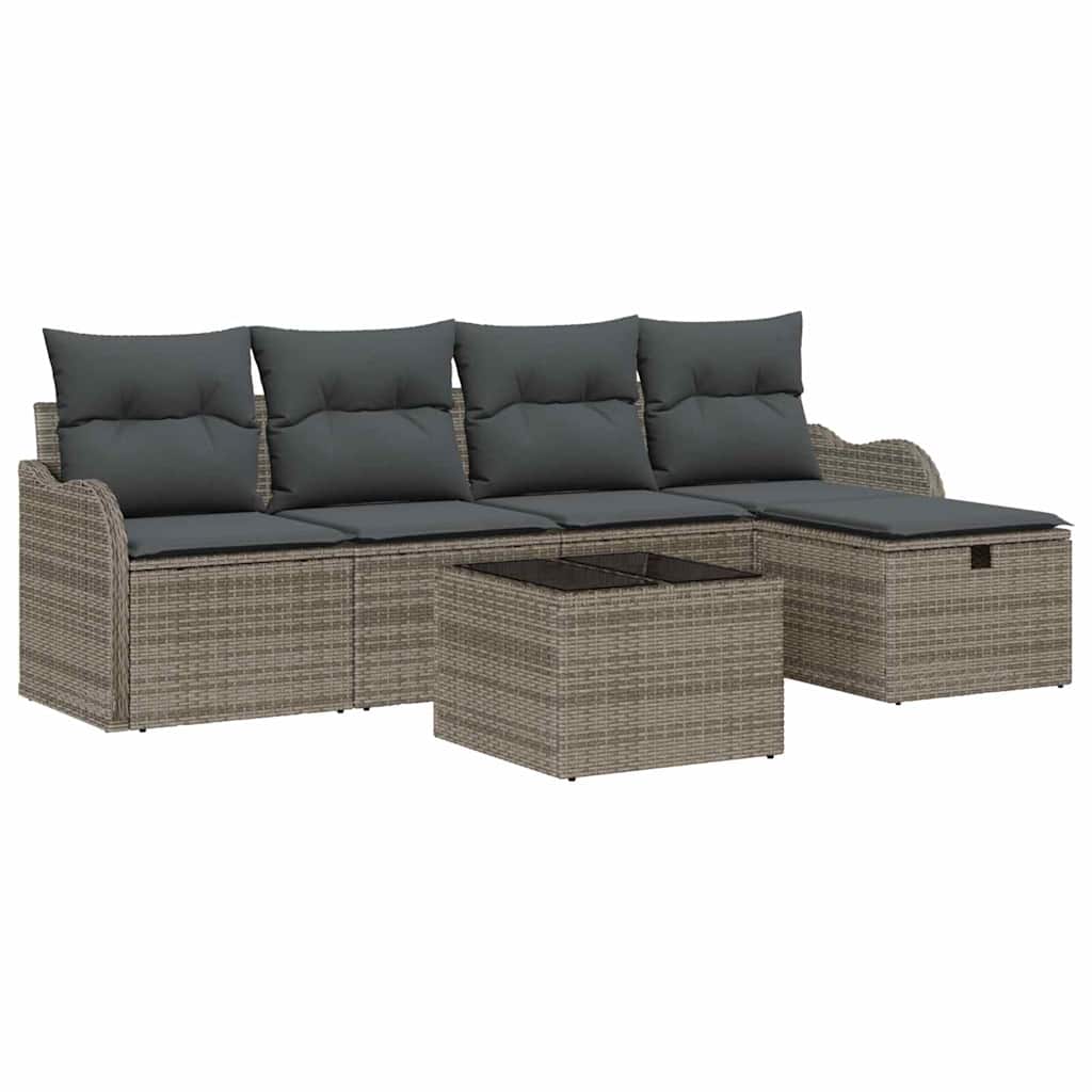 Garden Sofa Set with Cushion 6 pcs Grey Poly Rattan