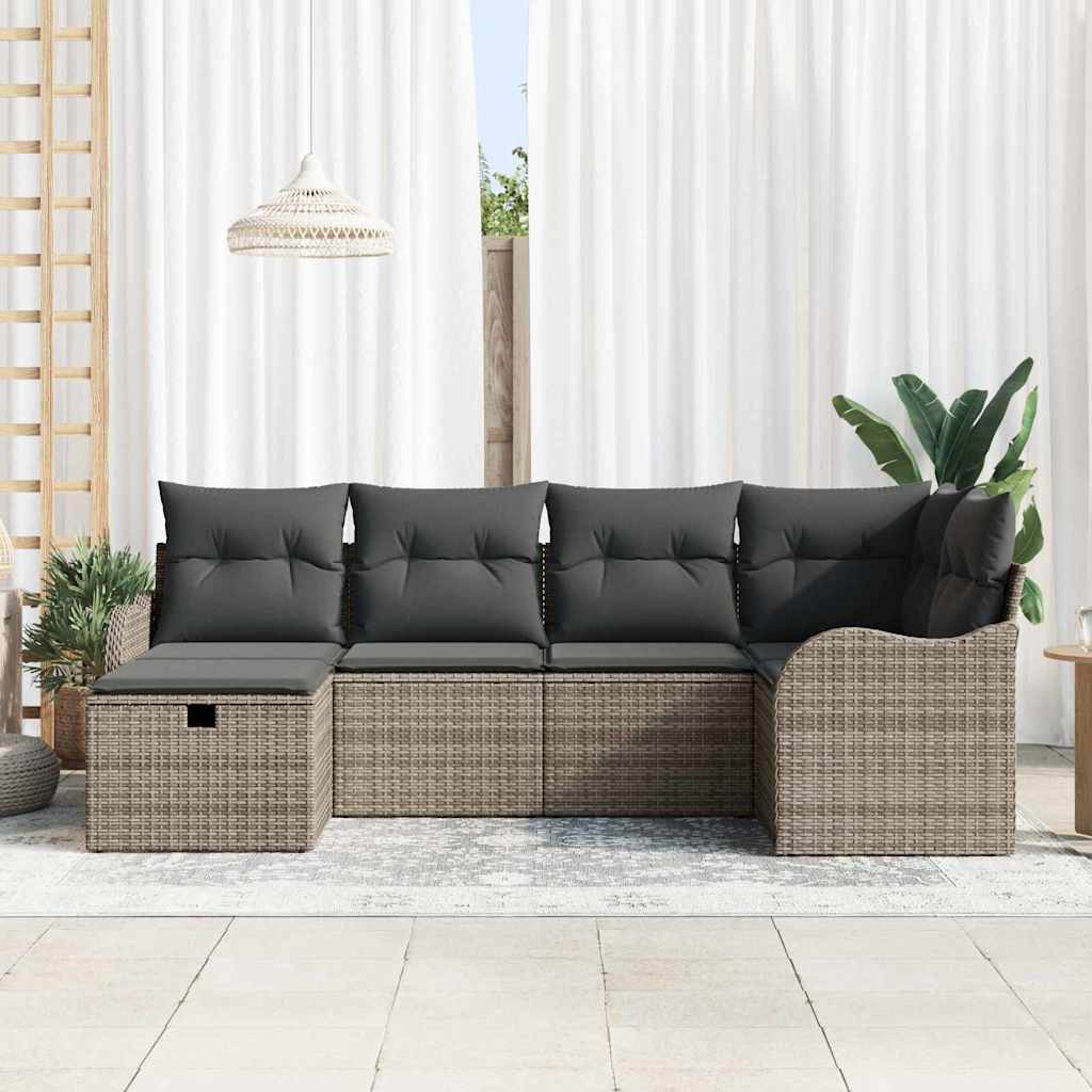 Garden Sofa Set with Cushion Manual 6 pcs Grey Poly rattan