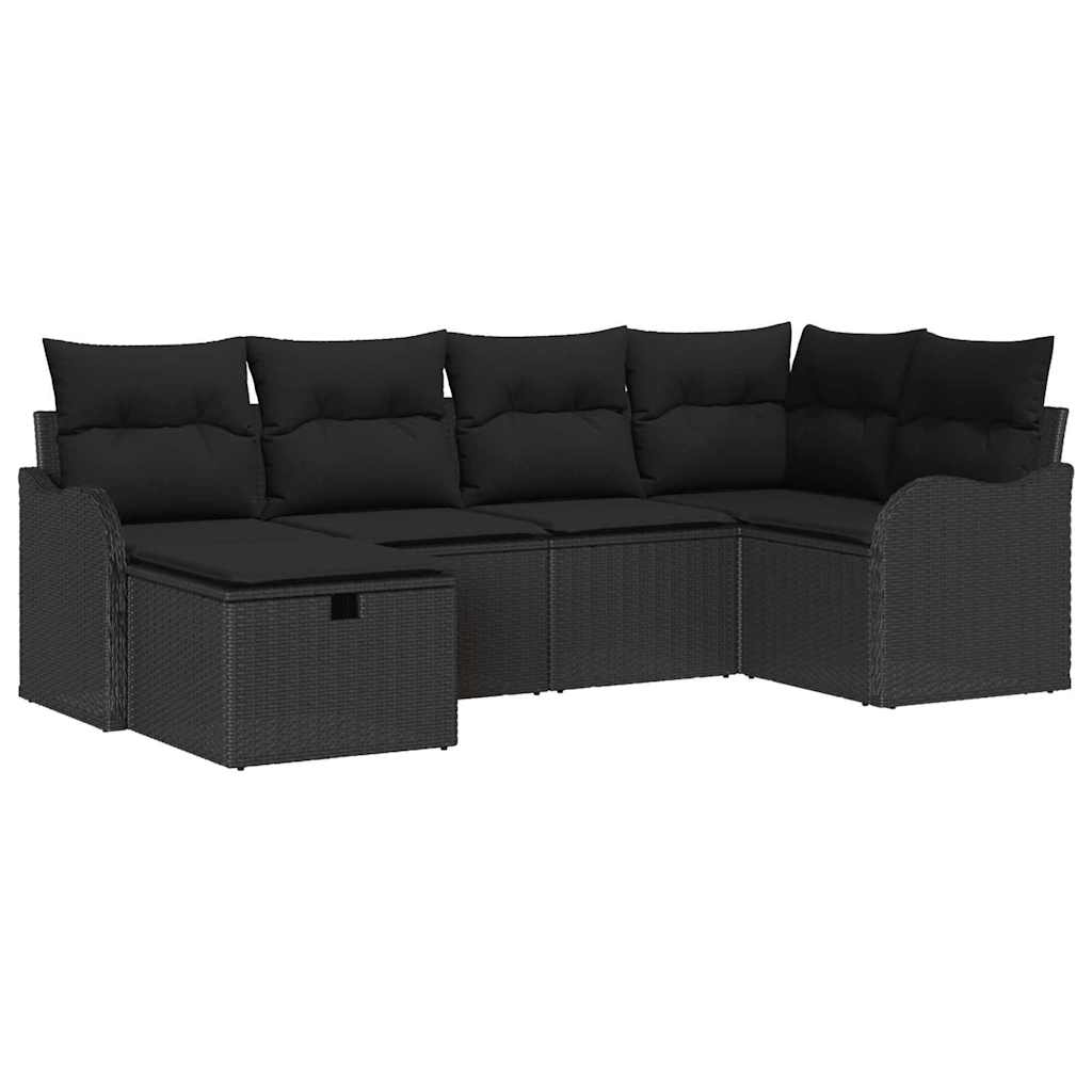 Garden Sofa Set with Cushion Manual 6 pcs Black Poly rattan