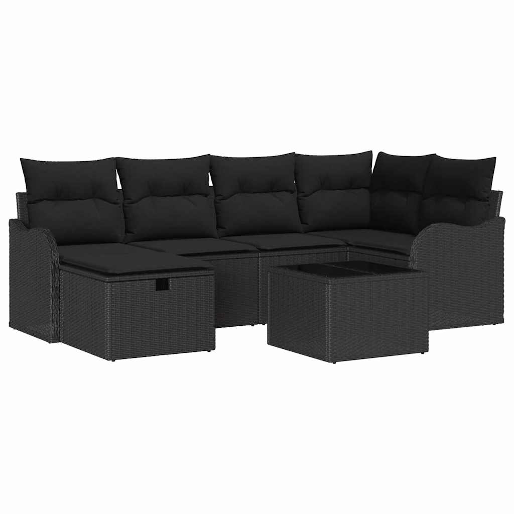 Garden Sofa Set with Cushion Manual 7 pcs Black Poly rattan